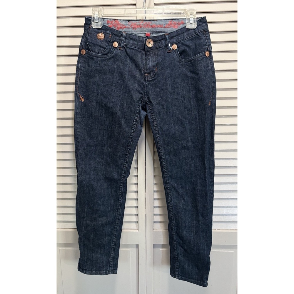 Apple Bottoms Denim Cropped Jeans Size 5/6 Studs Zip Ankles Dark Wash Low Rise
